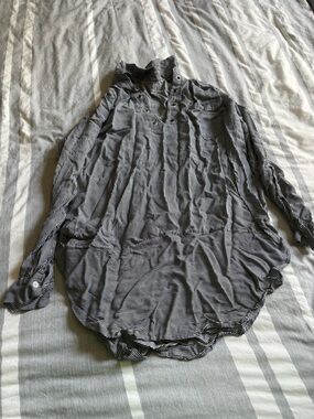 Black and White Striped Long-Sleeve Blouse or Swim Cover-Up